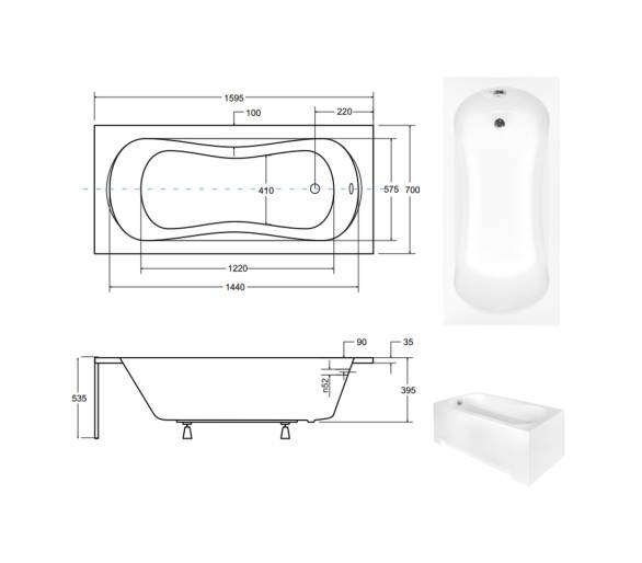 Акрилова ванна BESCO ARIA 160x70 см.