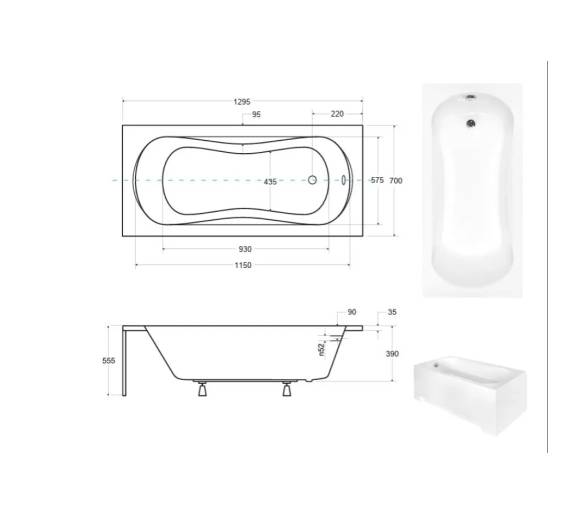 Акриловая ванна BESCO ARIA 140x70 см.