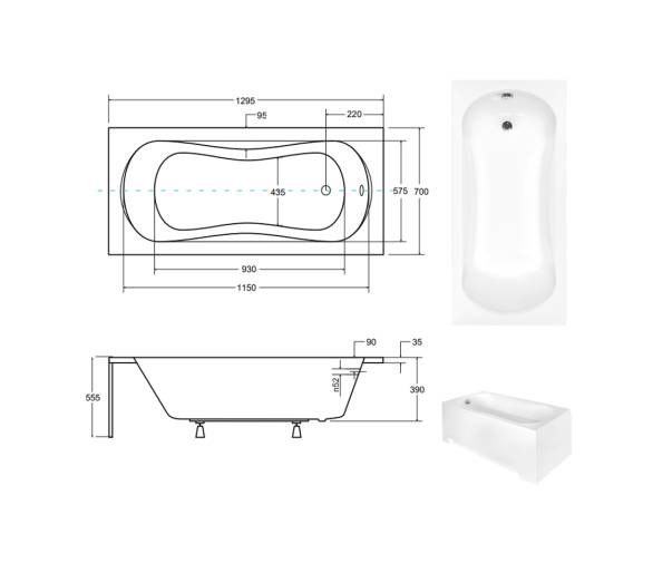Акрилова ванна BESCO ARIA 130x70 см.