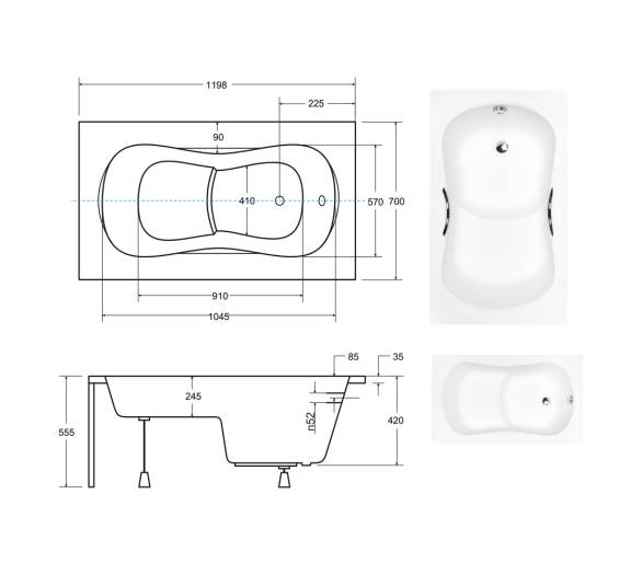 Акрилова ванна BESCO ARIA REHAB 120x70