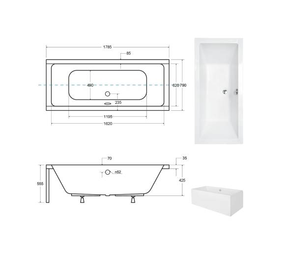 Акрилова ванна BESCO QUADRO 180x80 см.