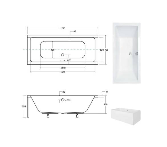 Акриловая ванна BESCO QUADRO 175x80 см.