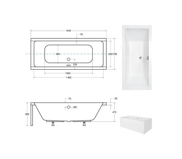 Акриловая ванна BESCO QUADRO 165x75 см.