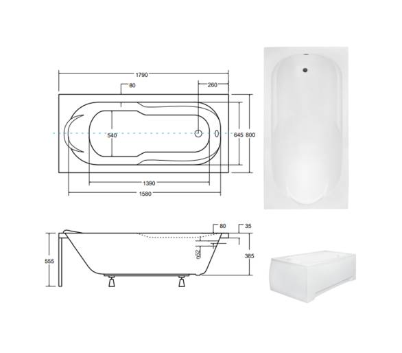 Акриловая ванна BESCO BONA 180x80 см.