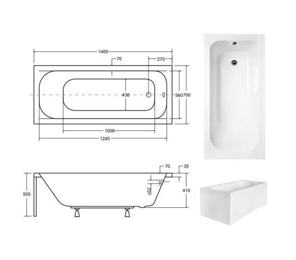 Акриловая ванна BESCO CONTINEA 140x70 см.