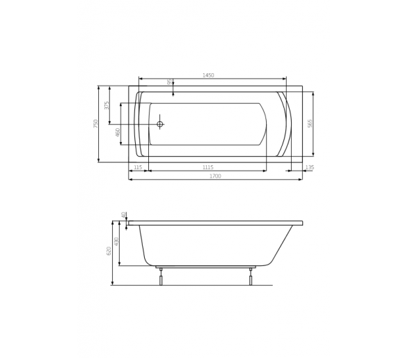 Акрилова ванна Roca LINEA 170х70 см.